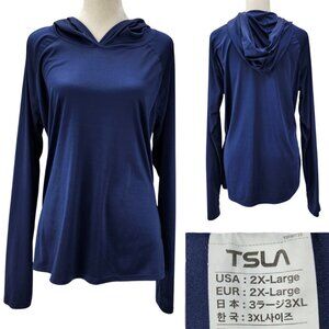 TSLA Womens XXL Long Sleeve Lightweight Swim UPF 50 Hooded Shirt Thumbholes Top